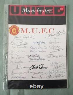 Manchester United A4 Display Containing 26 Multi Players Signatures Coa 50s -80s