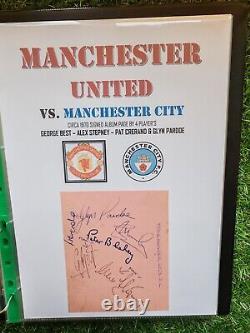 Manchester United George Best Vs Manchester City. 4 Signed On Page A4 Display