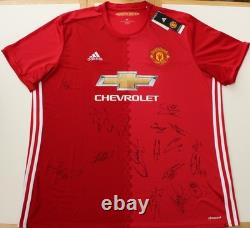 Manchester United Home Shirt Signed by 2017-18 Squad inc. Pogba & Rashford + COA