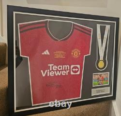 Manchester United Kobbie Mainoo Hand Signed Fa Cup Framed Shirt