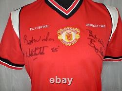 Manchester United Man Utd Retro 1985 Wembley Final Shirt Signed Robson Whiteside