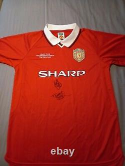 Manchester United Retro Camp Nou 1999 Final Shirt Signed Solskjaer Sheringham