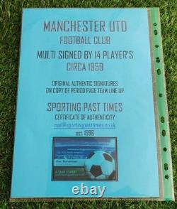 Manchester United Signed C1959 Players x 14 In A4 Sleeve. See Images COA