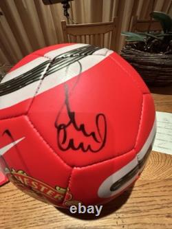 Manchester United Signed Football With Club COA Scholes, Tevez, Evra, Vidic + +