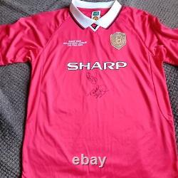 Manchester United Treble Retro 1999 Camp Nou Shirt Signed Solskjaer Sheringham