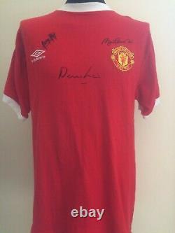 Manchester United Umbro Retro Shirt Signed Best Law Charlton With Guarantee