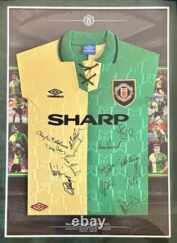 Manchester United signed 1992/94 signed green and gold away shirt