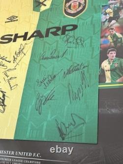 Manchester United signed 1992/94 signed green and gold away shirt