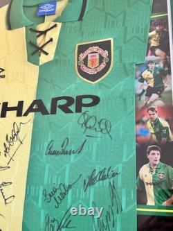Manchester United signed 1992/94 signed green and gold away shirt