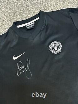 Paul Scholes Hand Signed Manchester United Shirt Kids Size 2000s Training Shirt