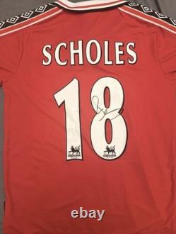 Paul Scholes Signed 98/99 Manchester United Treble Winners Home Shirt with COA