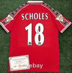 Paul Scholes Signed Manchester United 98/99 Treble Shirt + EXACT VID PROOF & COA
