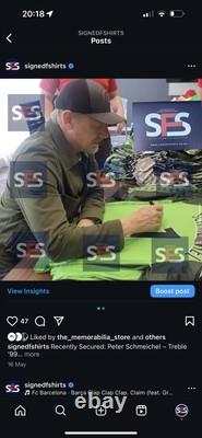 Peter Schmeichel signed shirt 99 TREBLE PHOTO PROOF MANCHESTER UNITED JERSEY