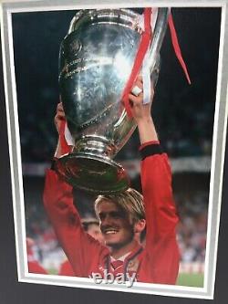 RARE David Beckham Manchester United Signed Photo Display + COA MAN UTD 1999