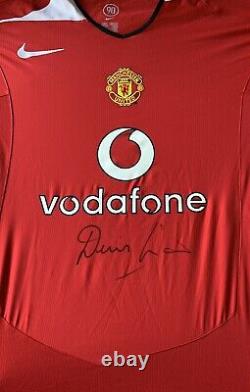 Rare Denis Law Signed Manchester United Home Shirt + COA AUTOGRAPH