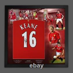 Roy Keane Signed Manchester Football Shirt In Framed Picture Mount Presentation