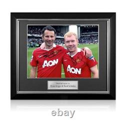 Ryan Giggs & Paul Scholes Signed Manchester United Football Photo. Deluxe Frame