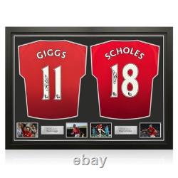 Ryan Giggs & Paul Scholes Signed Manchester United Football Shirts. Dual Frame