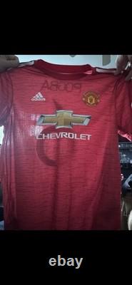 SIGNED Paul POGBA Adidas Manchester United Home Shirt Size L Adults Short Sleeve
