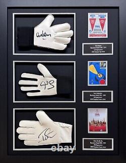 Schmeichel Van Der Sar Stepney Signed 3 Gloves 1 Frame Proof Manchester United