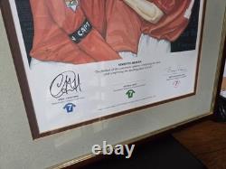 Signed George Best Bryan Robson and Eric Cantina Manchester United Art. Rare