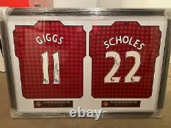 Signed Giggs and Scholes Manchester United Football Shirts Double Frame