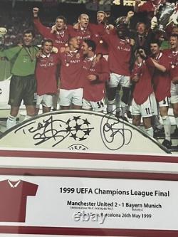 Signed Manchester United, 1999 Champions League Winners, Ole & Teddy. (frame)