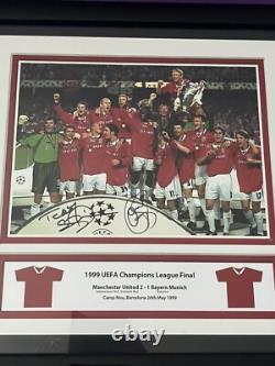 Signed Manchester United, 1999 Champions League Winners, Ole & Teddy. (frame)