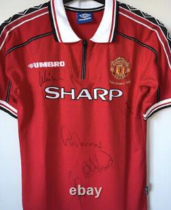 Signed Manchester United 1999 Treble Shirt. G Neville Cole Irwin Brown & May COA