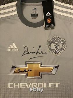 Signed Manchester United Man Utd 2017/18 3rd Shirt by Bobby Charlton & Denis Law