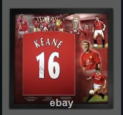 Signed Roy Keane Manchester United shirt in a montage frame COA £299