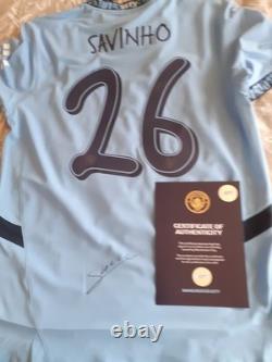 Signed Savinho Manchester City Premier League Shirt With Coa