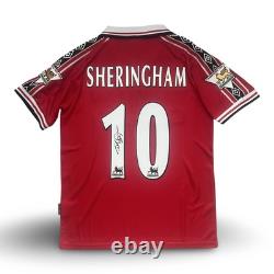 Signed Teddy Sheringham Manchester United Retro Football Shirt Proof/COA TREBLE