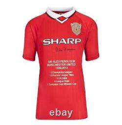 Sir Alex Ferguson Front Signed Manchester United 1999 UCL Final Shirt Stats Edi