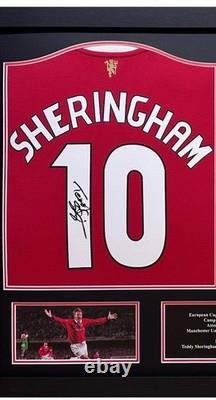 Solskjaer & Sheringham Hand Signed Shirts Duel Framed Manchester United COA