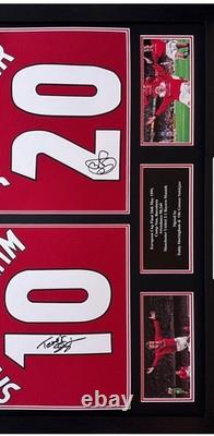 Solskjaer & Sheringham Hand Signed Shirts Duel Framed Manchester United COA